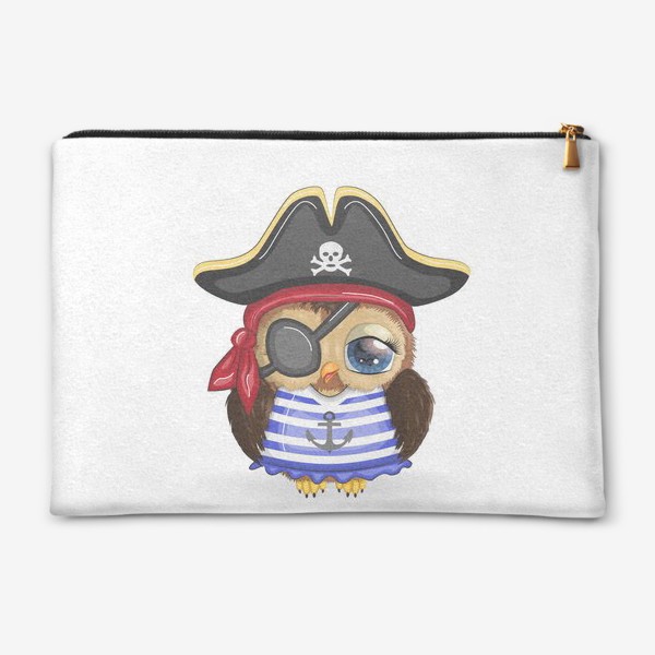 Косметичка «Сова-пиратка в треуголке, полосатой майке и с повязкой на глазу»