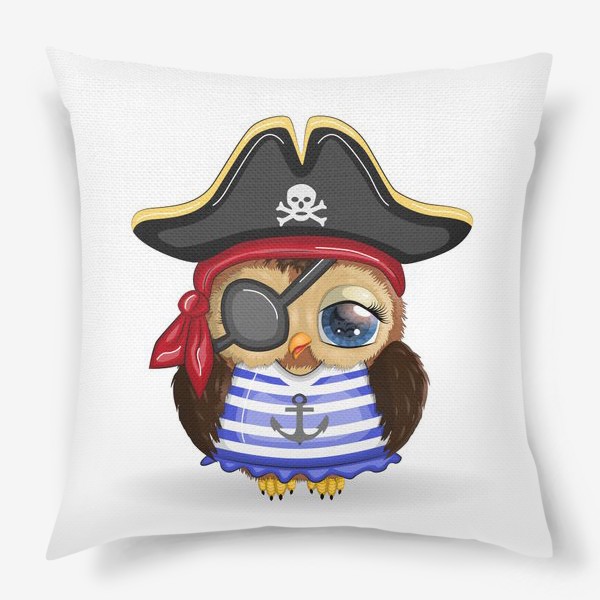 Подушка «Сова-пиратка в треуголке, полосатой майке и с повязкой на глазу»