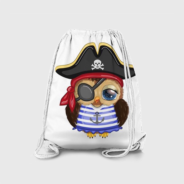 Рюкзак «Сова-пиратка в треуголке, полосатой майке и с повязкой на глазу»