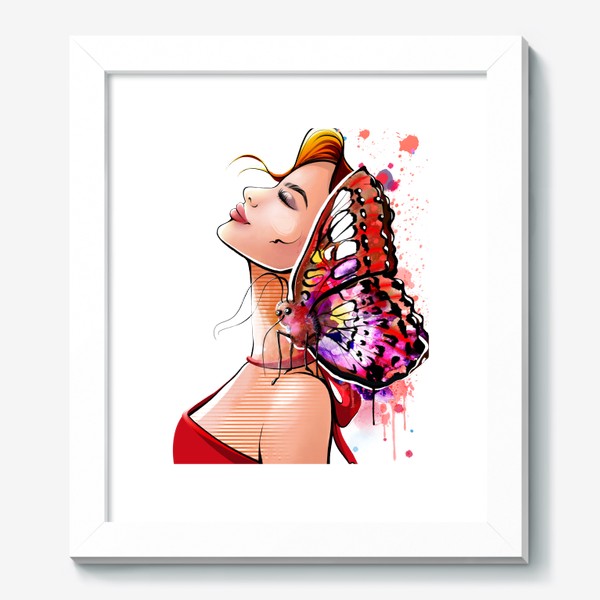 Картина «Девушка в красном с бабочкой на плече»