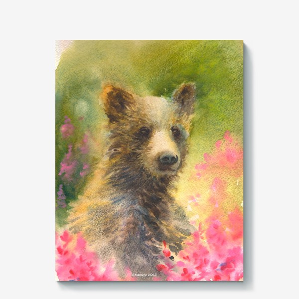 Холст «Медведь в цветах»