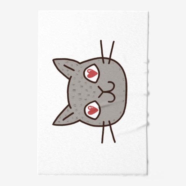 Полотенце «Милый серый влюблённый кот. Сердечки в глазах»