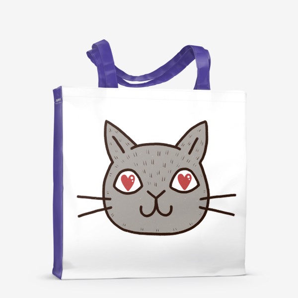 Сумка-шоппер «Милый серый влюблённый кот. Сердечки в глазах»