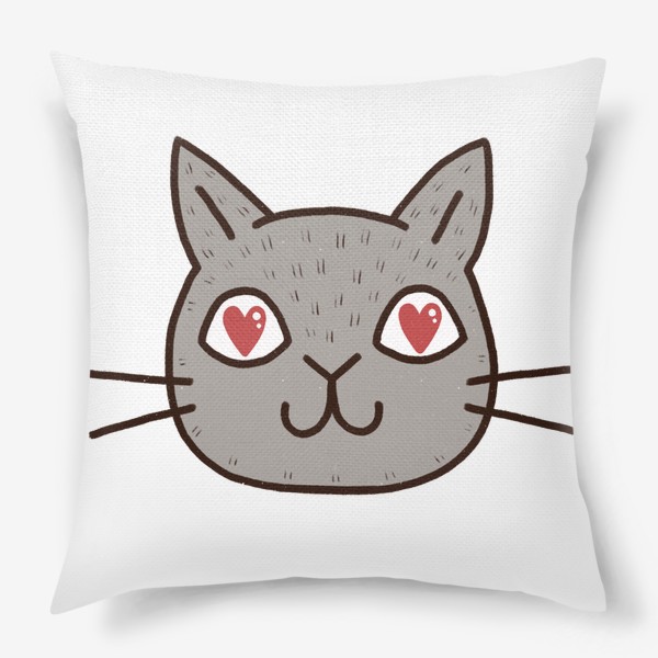 Подушка &laquo;Милый серый влюблённый кот. Сердечки в глазах&raquo;