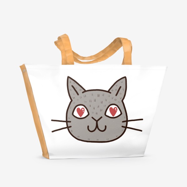 Пляжная сумка &laquo;Милый серый влюблённый кот. Сердечки в глазах&raquo;