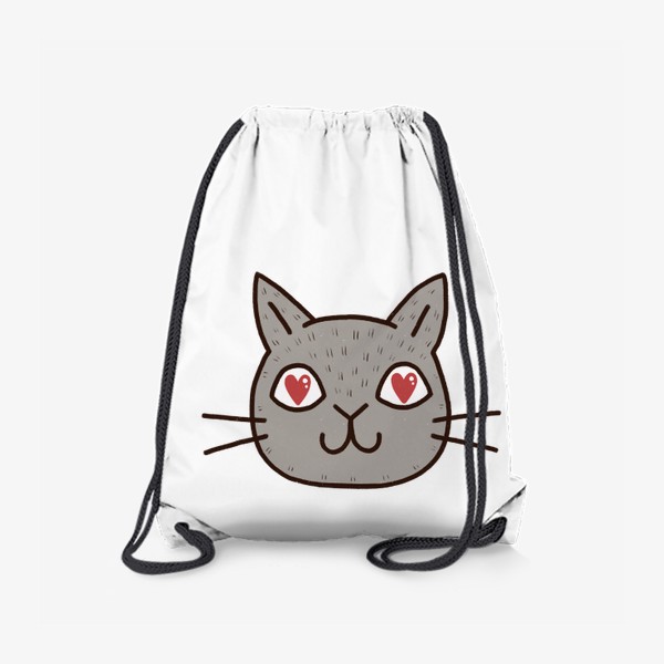 Рюкзак «Милый серый влюблённый кот. Сердечки в глазах»