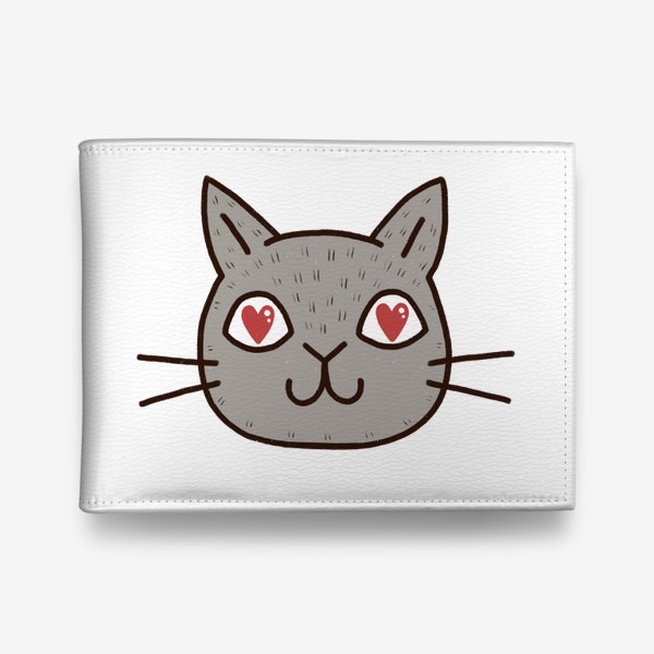 Кошелек «Милый серый влюблённый кот. Сердечки в глазах»
