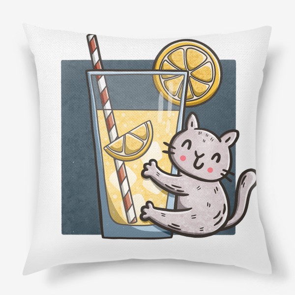 Подушка «Милый котик и лимонад с лимоном »