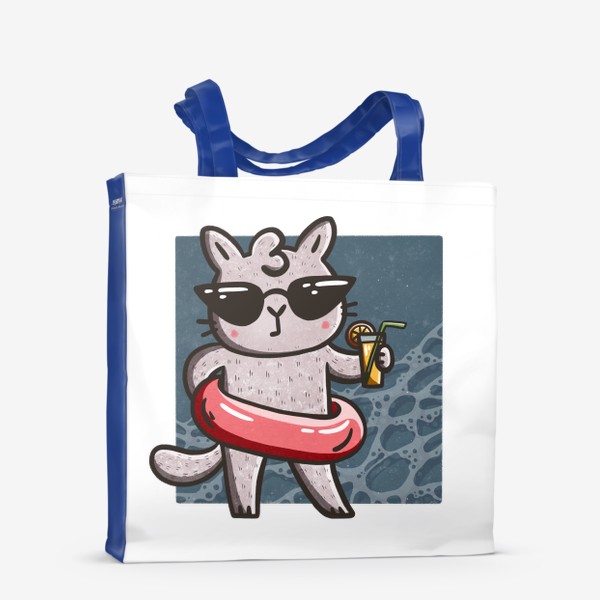 Сумка-шоппер «Милая кошка с коктейлем на пляже»