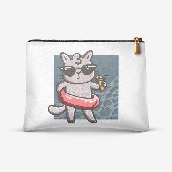 Косметичка «Милая кошка с коктейлем на пляже»