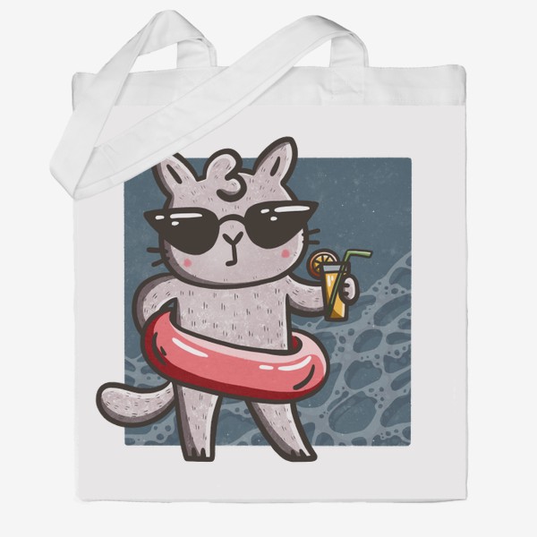 Сумка хб &laquo;Милая кошка с коктейлем на пляже&raquo;