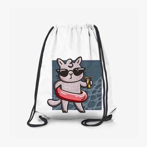 Рюкзак «Милая кошка с коктейлем на пляже»