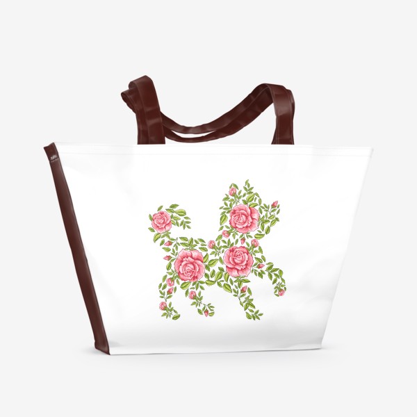 Пляжная сумка «Силуэт щенка с розами»
