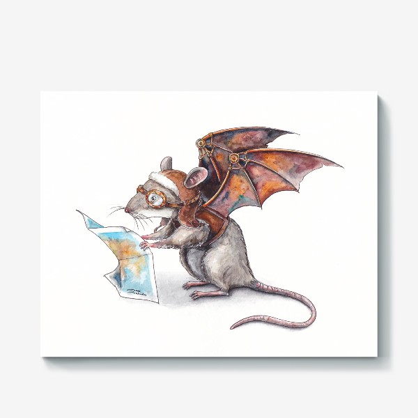 Холст &laquo;Стимпанк мышь. Крыса - авиатор&raquo;