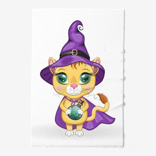 Полотенце «Львица-волшебница в фиолетовом плаще, остроконечной шляпе держит зелье»