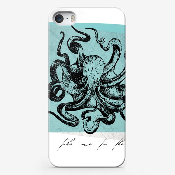 Чехол iPhone «Take me to the sea - Возьми меня на море - Осьминог на голубом фоне - Море и путешествия»