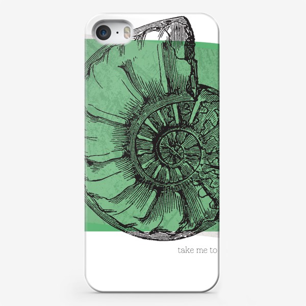 Чехол iPhone «Take me to the sea - Возьми меня на море - Аммонит на зеленом фоне - Море и путешествия»