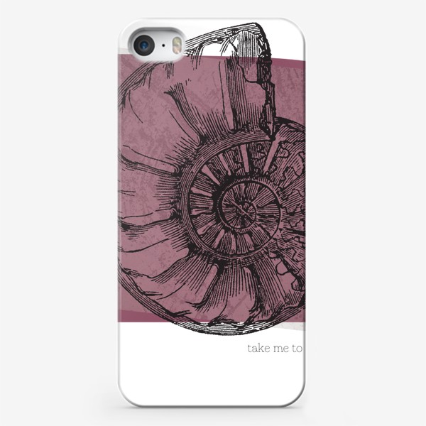 Чехол iPhone «Take me to the sea - Возьми меня на море - Аммонит на бордовом фоне - Море и путешествия»