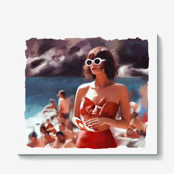 Холст «Девушка в красном купальнике на пляже »