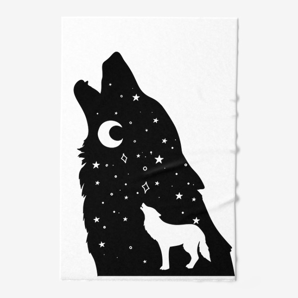 Полотенце &laquo;волк воющий на луну, черная звездная голова с ночным небом и телом волка, серия магические животные&raquo;