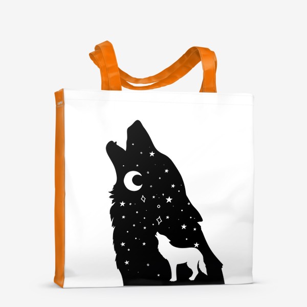 Сумка-шоппер &laquo;волк воющий на луну, черная звездная голова с ночным небом и телом волка, серия магические животные&raquo;