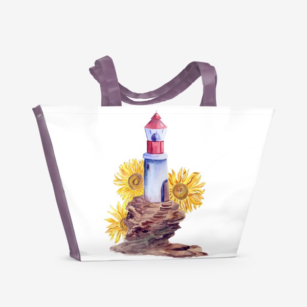 Пляжная сумка «Подсолнухи и маяк»