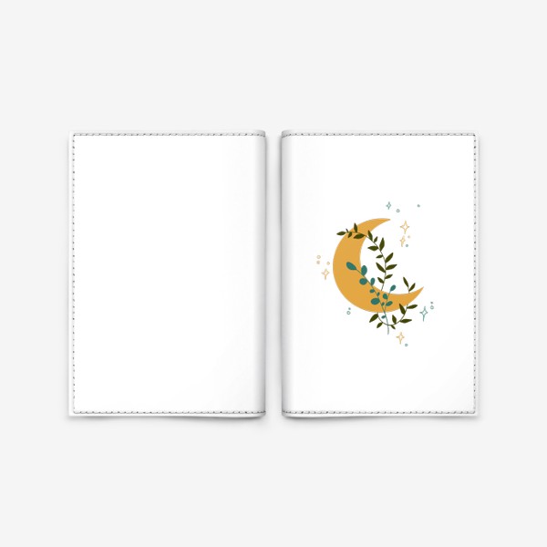 Обложка для паспорта «Луна, листья и звезды»