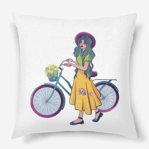 Подушка «Девушка с велосипедом »