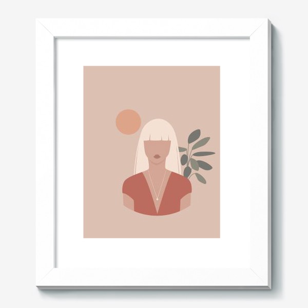 Картина «Девушка блондинка с длинными волосами, портрет, плоский минималистичный бохо стиль»