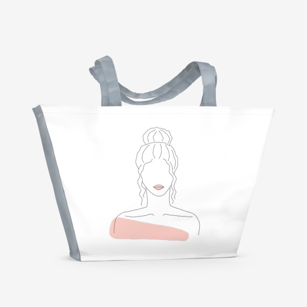 Пляжная сумка «Девушка, портрет, линейный стиль, абстракция, line art»