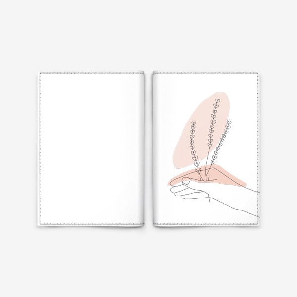 Обложка для паспорта «Ветка растения в руке, линейный стиль, абстракция, line art»