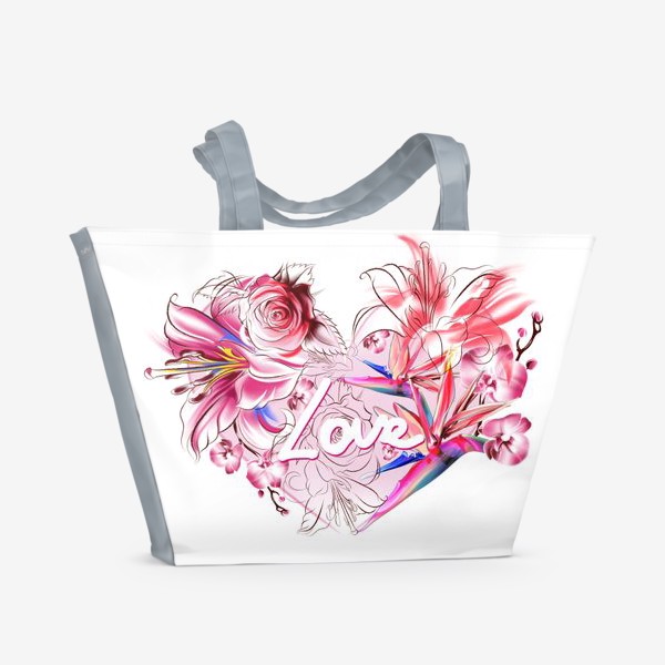 Пляжная сумка «Цветы и сердце»