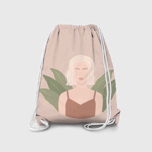 Рюкзак «Девушка с веснушками и каре, портрет, растения, плоский минималистичный стиль»