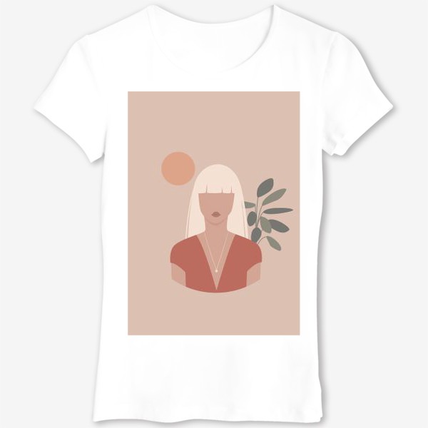 Футболка &laquo;Девушка блондинка с длинными волосами, портрет, плоский минималистичный бохо стиль&raquo;