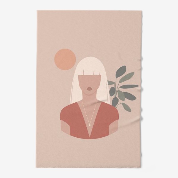 Полотенце &laquo;Девушка блондинка с длинными волосами, портрет, плоский минималистичный бохо стиль&raquo;