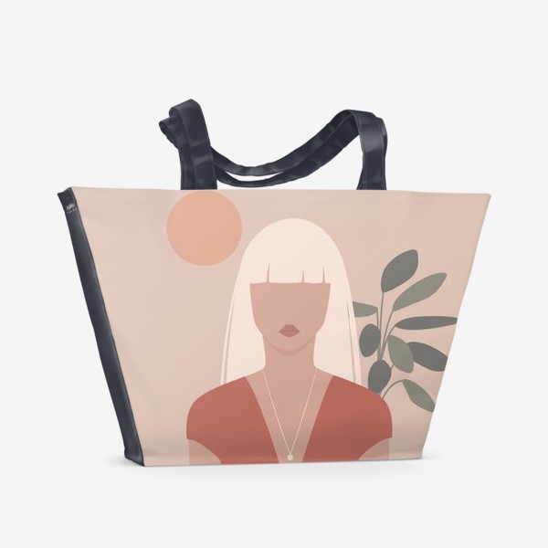 Пляжная сумка &laquo;Девушка блондинка с длинными волосами, портрет, плоский минималистичный бохо стиль&raquo;