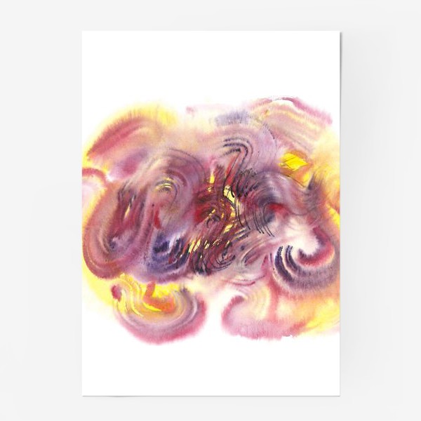 Постер «Fluffy watercolor bundle of wavy twisted multicolored lines - Пушистый акварельный пучок волнистых переплетенных линий»