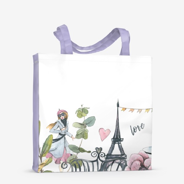 Сумка-шоппер «Город, Париж, путешествие, пейзаж. Акварель, графика.»