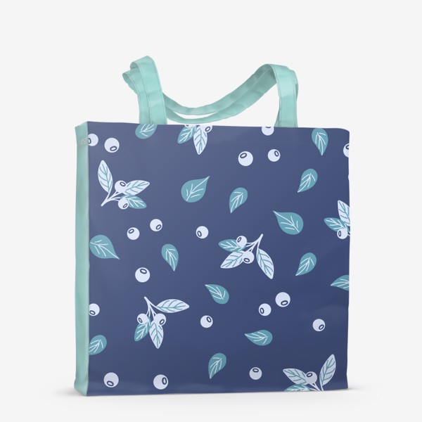 Сумка-шоппер «Яркий принт с ягодами и листьями на синем фоне»