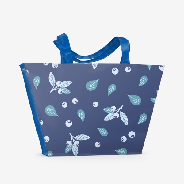 Пляжная сумка «Яркий принт с ягодами и листьями на синем фоне»