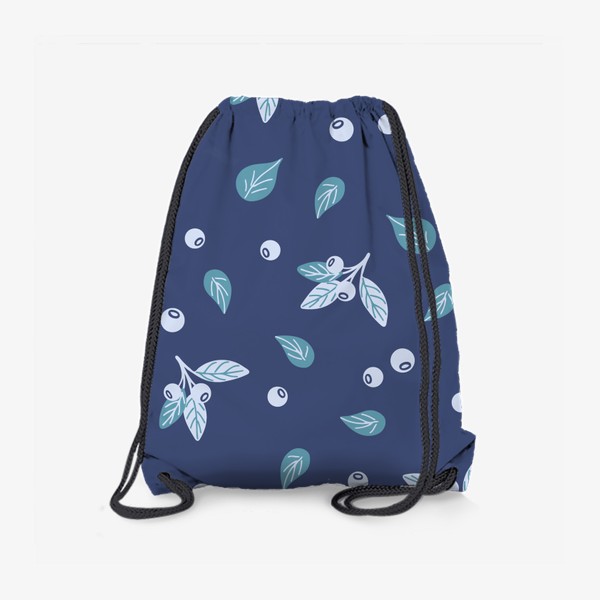 Рюкзак «Яркий принт с ягодами и листьями на синем фоне»
