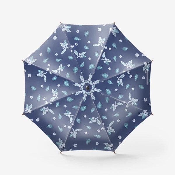 Зонт «Яркий принт с ягодами и листьями на синем фоне»