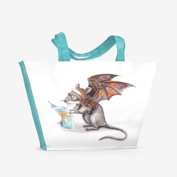 Пляжная сумка &laquo;Стимпанк мышь. Крыса - авиатор&raquo;