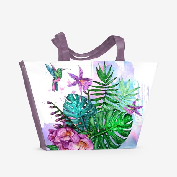 Пляжная сумка «Тропический букет с колибри»