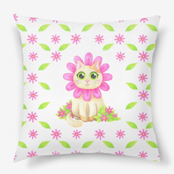 Подушка «Цветущий котенок. Розовая ромашка»