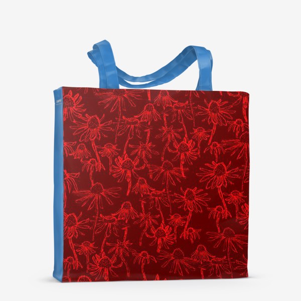 Сумка-шоппер «цветы ромашки на красном»