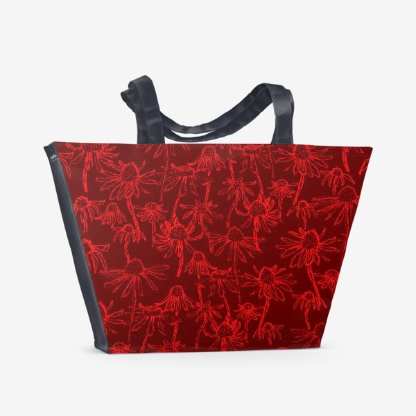 Пляжная сумка &laquo;цветы ромашки на красном&raquo;