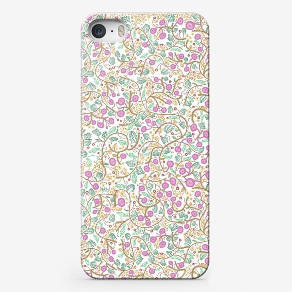Чехол iPhone «Узор английский цветы с завитушками белый фон»