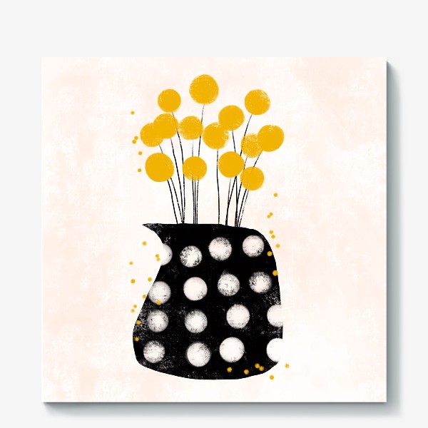 Холст «Жёлтые цветы в чёрной вазе»