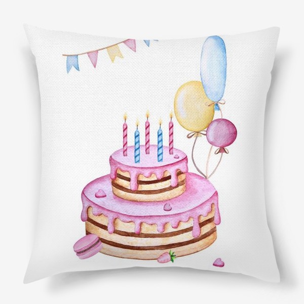 Подушка «С днём Рождения. Торт со свечками.»
